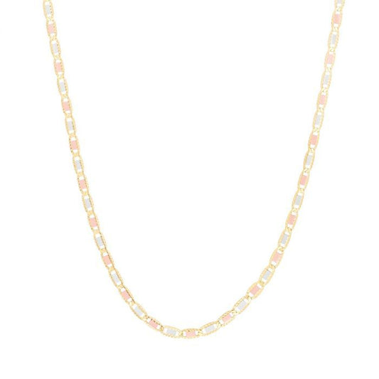 14k Solid Gold 2.6mm TricolOr Valentino Chain with Lobster Claw Closure