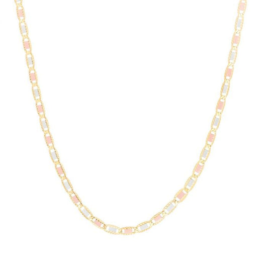 14k Solid Gold 3.3mm TricolOr Valentino Chain with Lobster Claw Closure