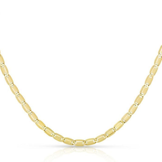 14k Solid Yellow Gold 4.8mm Bar Link Chain with Lobster Claw Closure