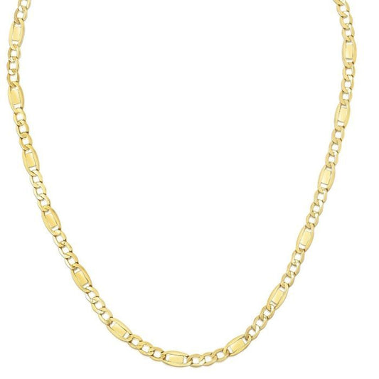 14k Solid Yellow Gold 4.8mm Bar Link Chain with Lobster Claw Closure