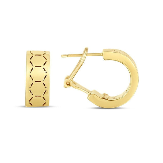 14kt Gold Yellow Finish Polished Honeycomb Earring with Omega Back Clasp