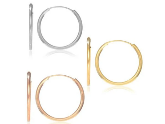 14K Solid Yellow, Rose or White Gold Endless Hoop Earrings Tiny 10mm, 1mm Tube