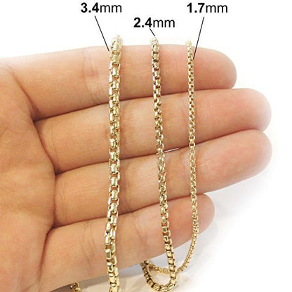 14k Yellow Solid Gold 3.4mm Round-Box Chain with Lobster Claw Clasp