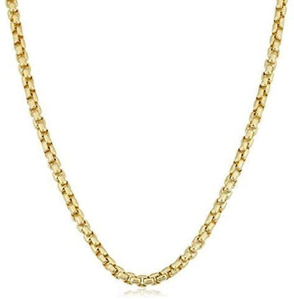 14k Yellow Solid Gold 3.4mm Round-Box Chain with Lobster Claw Clasp